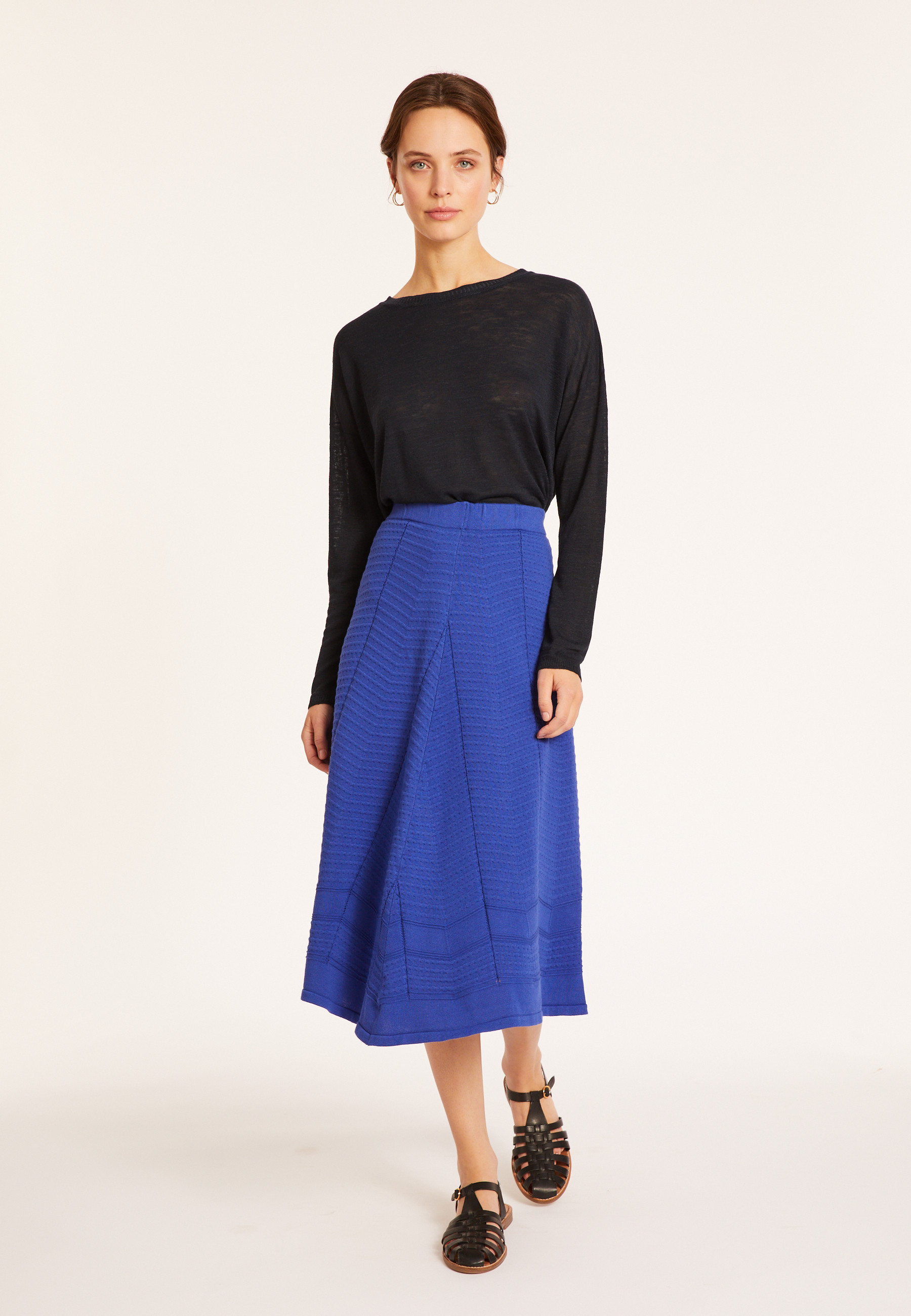 Flamed linen t-shirt with long sleeves and back buttons - Polly