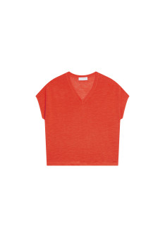 Flamed linen V-neck loose T-shirt - Marra