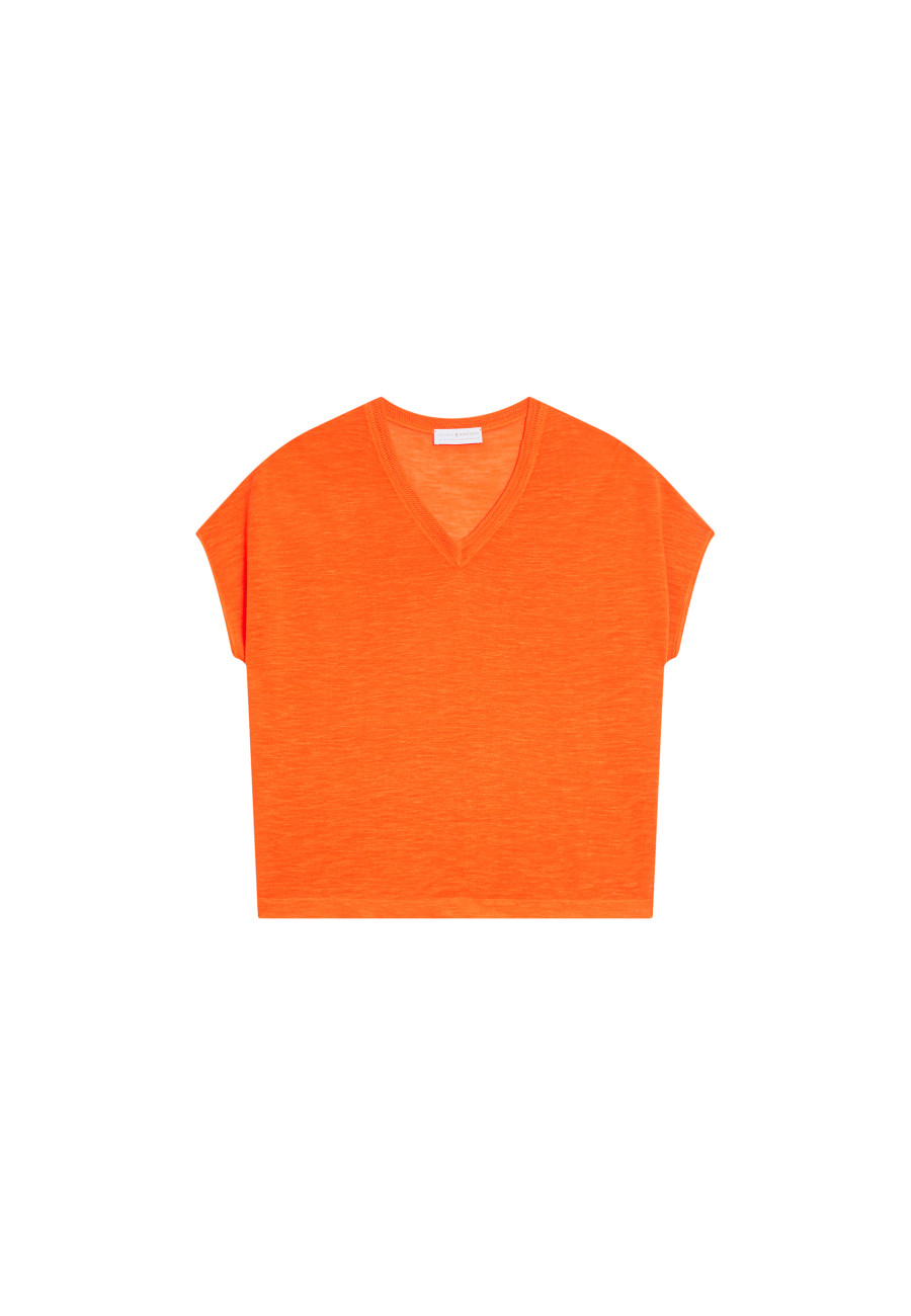 Flamed linen V-neck loose T-shirt - Marra