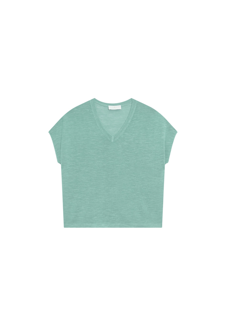 Flamed linen V-neck loose T-shirt - Marra