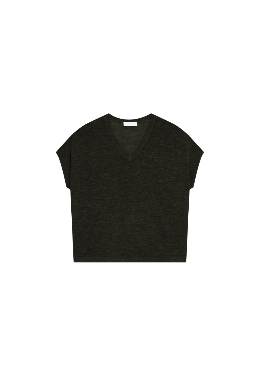 Flamed linen V-neck loose T-shirt - Marra