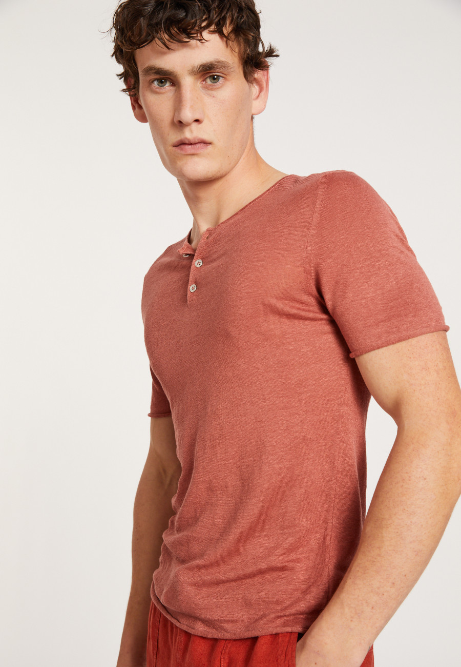 Camiseta de linho com gola abotoada - Leonce