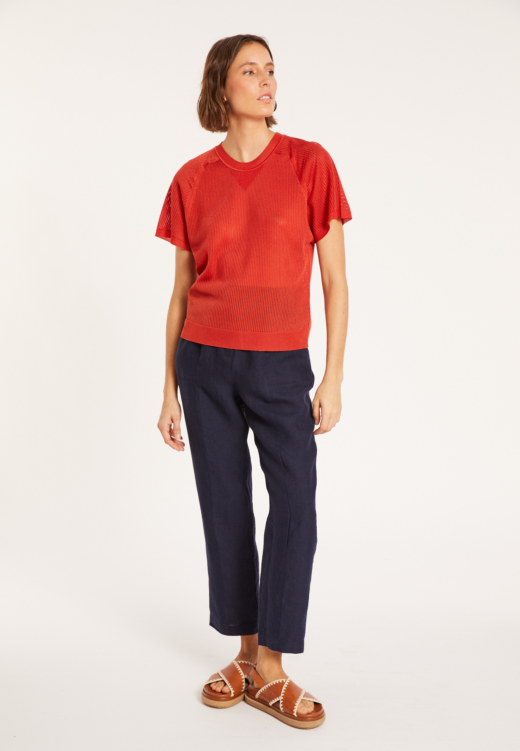 T-shirt à côtes en Fil Lumière - Malory 8081 - 20 Rouge foncé