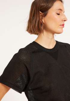 T-shirt à côtes en Fil Lumière - Malory 8010 - 01 Noir