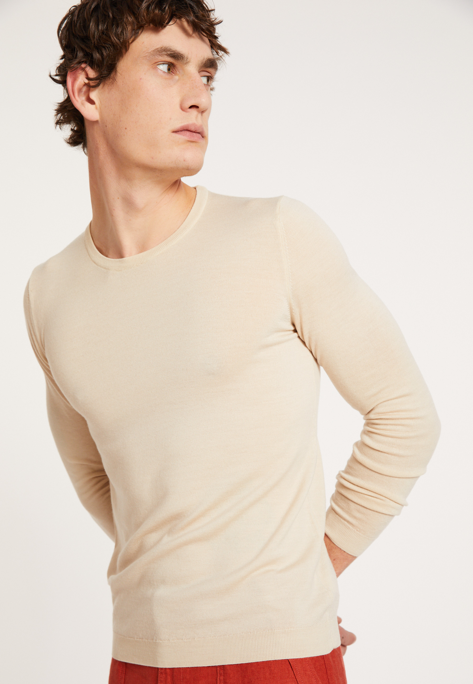 Pull col rond en laine mérinos - Bardem 6801 - 12 Beige clair