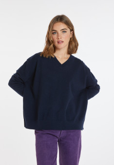 Loose sweater with V-neck slits in cashmere - Alienor