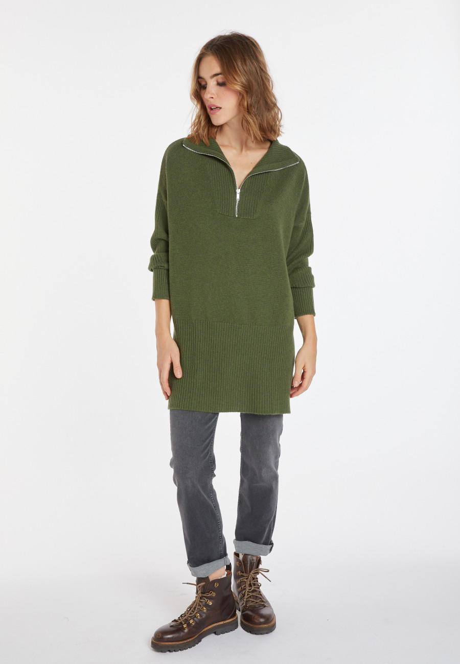 Pull long col zippé en laine et cachemire - Charlotte 8252