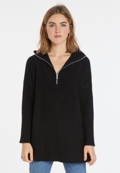Long zip-neck sweater in wool and cashmere - Charlotte