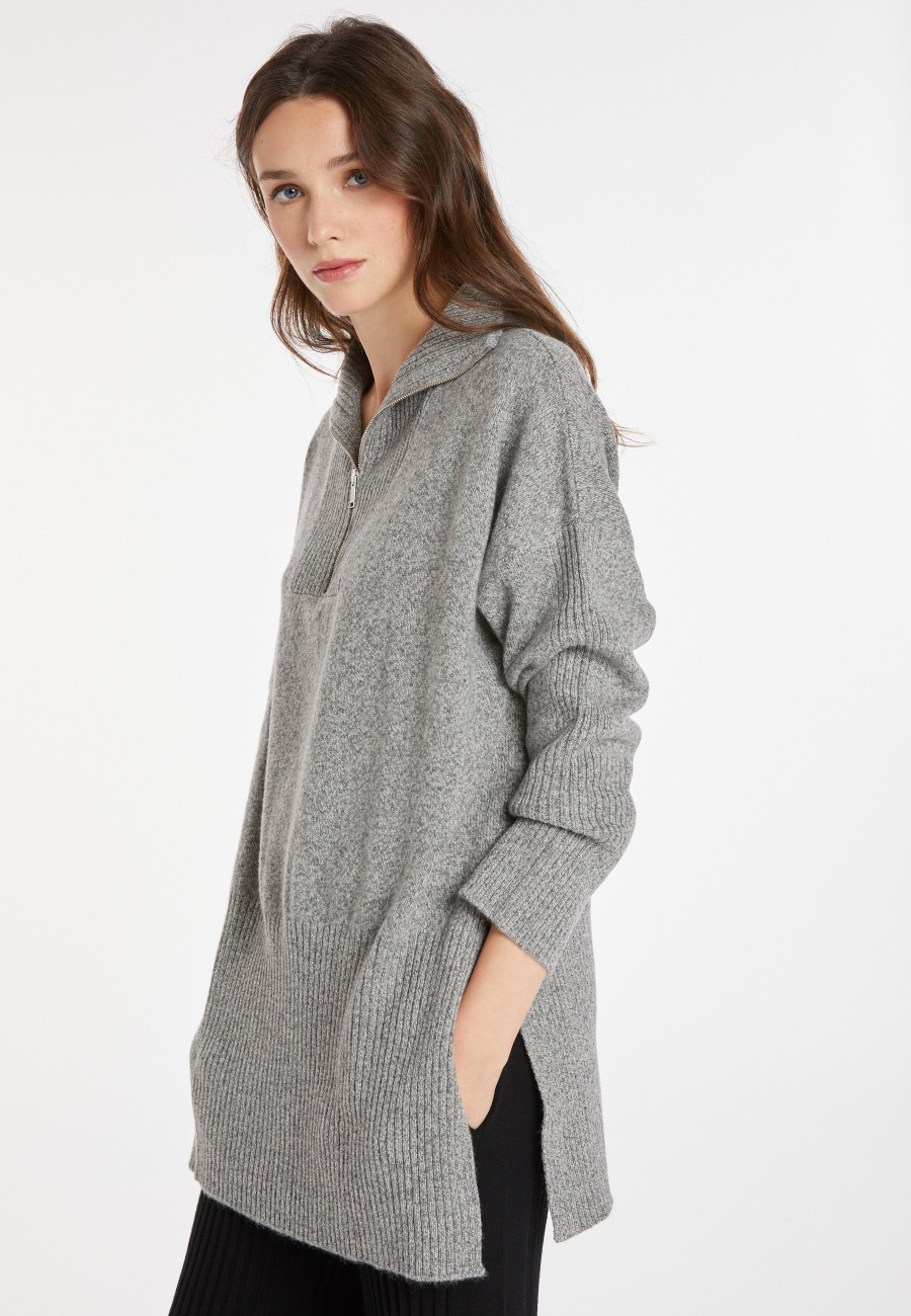 Long zip-neck sweater in wool and cashmere - Charlotte