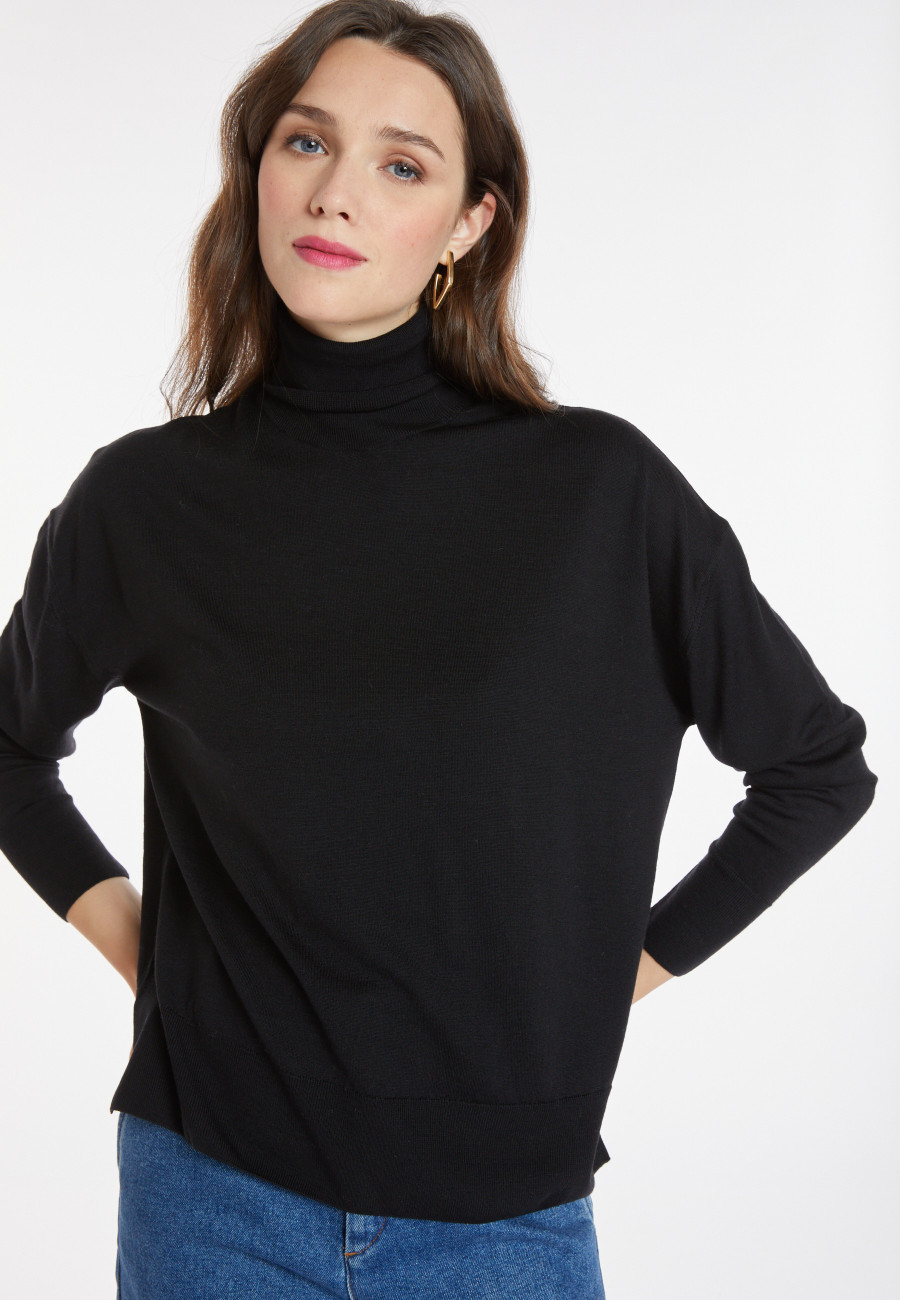 Slit turtleneck sweater in merino wool - Amy