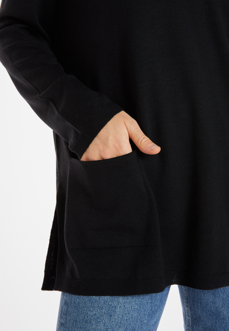 Suéter decote em V com bolsos em lã merino - Albertine