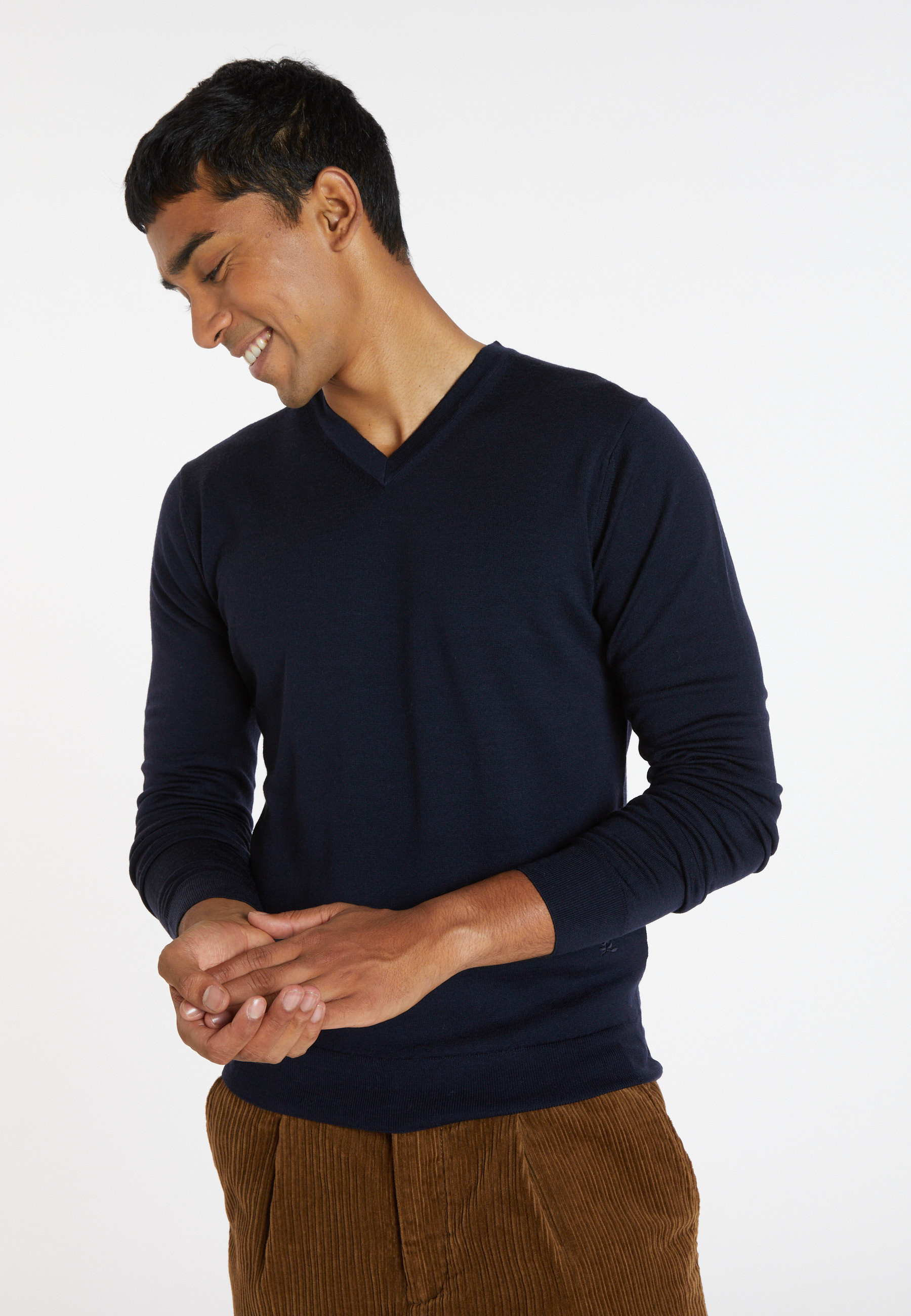 Pull col V avec logo en laine mérinos - Elmo 8240