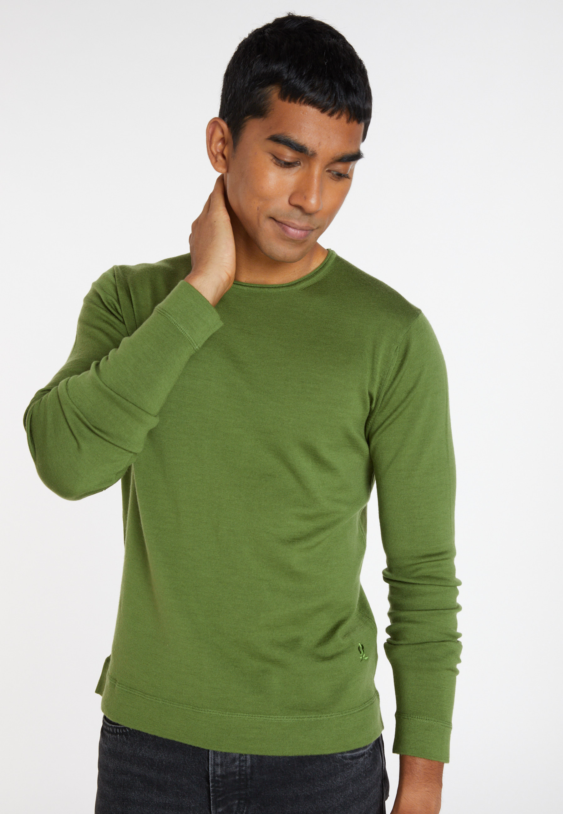 Round-neck merino wool sweater with rolled finishes - Rythme