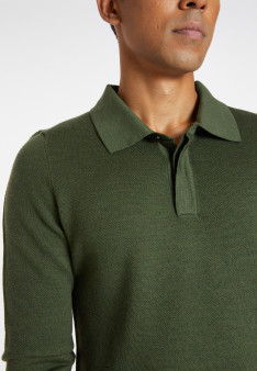 Long-sleeved polo shirt in merino wool - Sidney