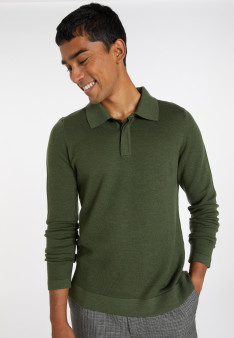 Long-sleeved polo shirt in merino wool - Sidney
