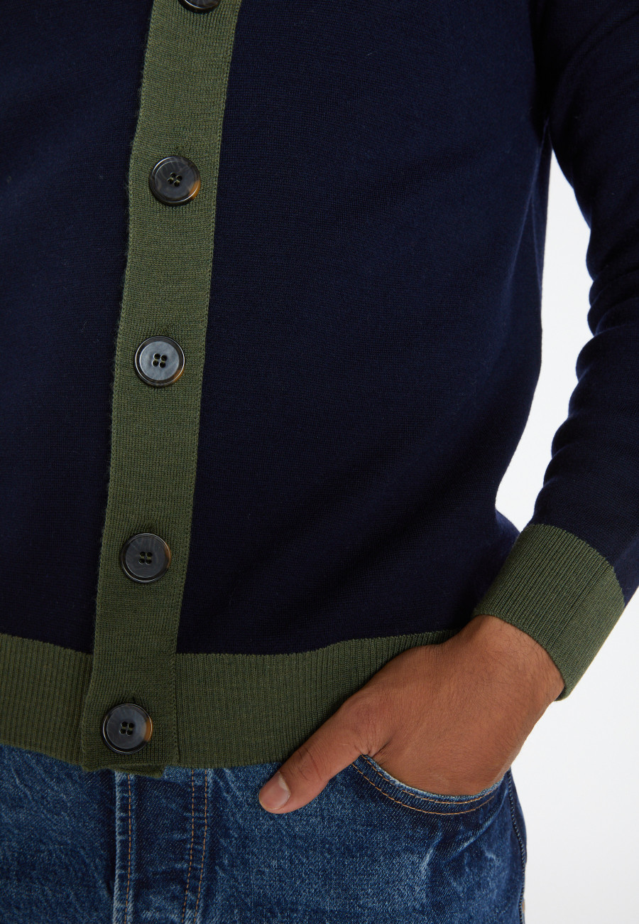 Two-tone merino wool cardigan - Silence
