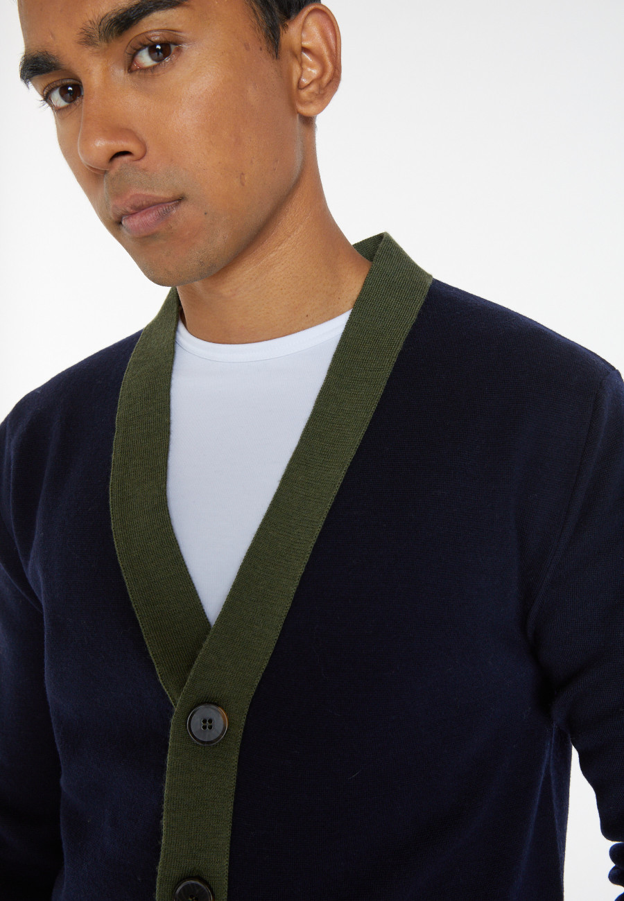 Cardigan de lã merino bicolor - Silence