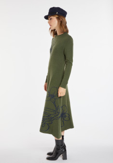 Long flared dress in merino wool - Charlize