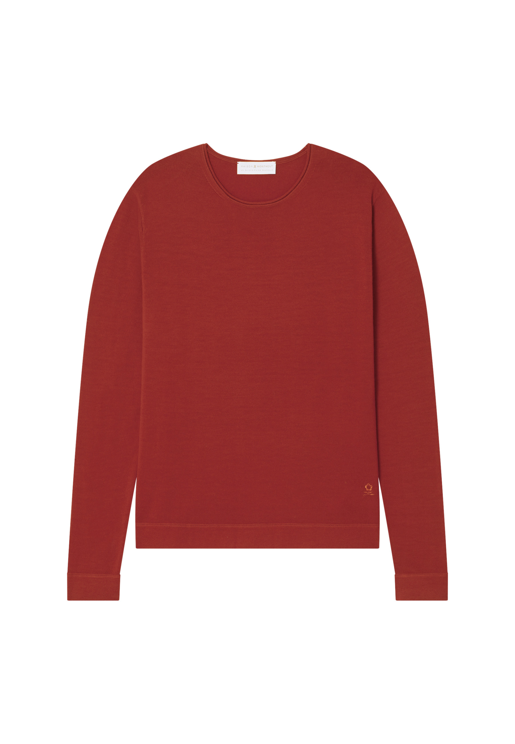 Pull col rond en laine mérinos finitions roulotées - Rythme