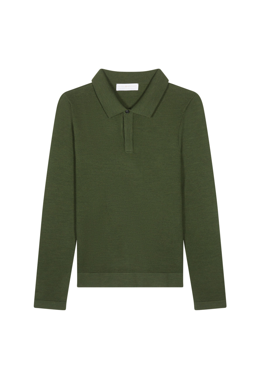 Long-sleeved polo shirt in merino wool - Sidney