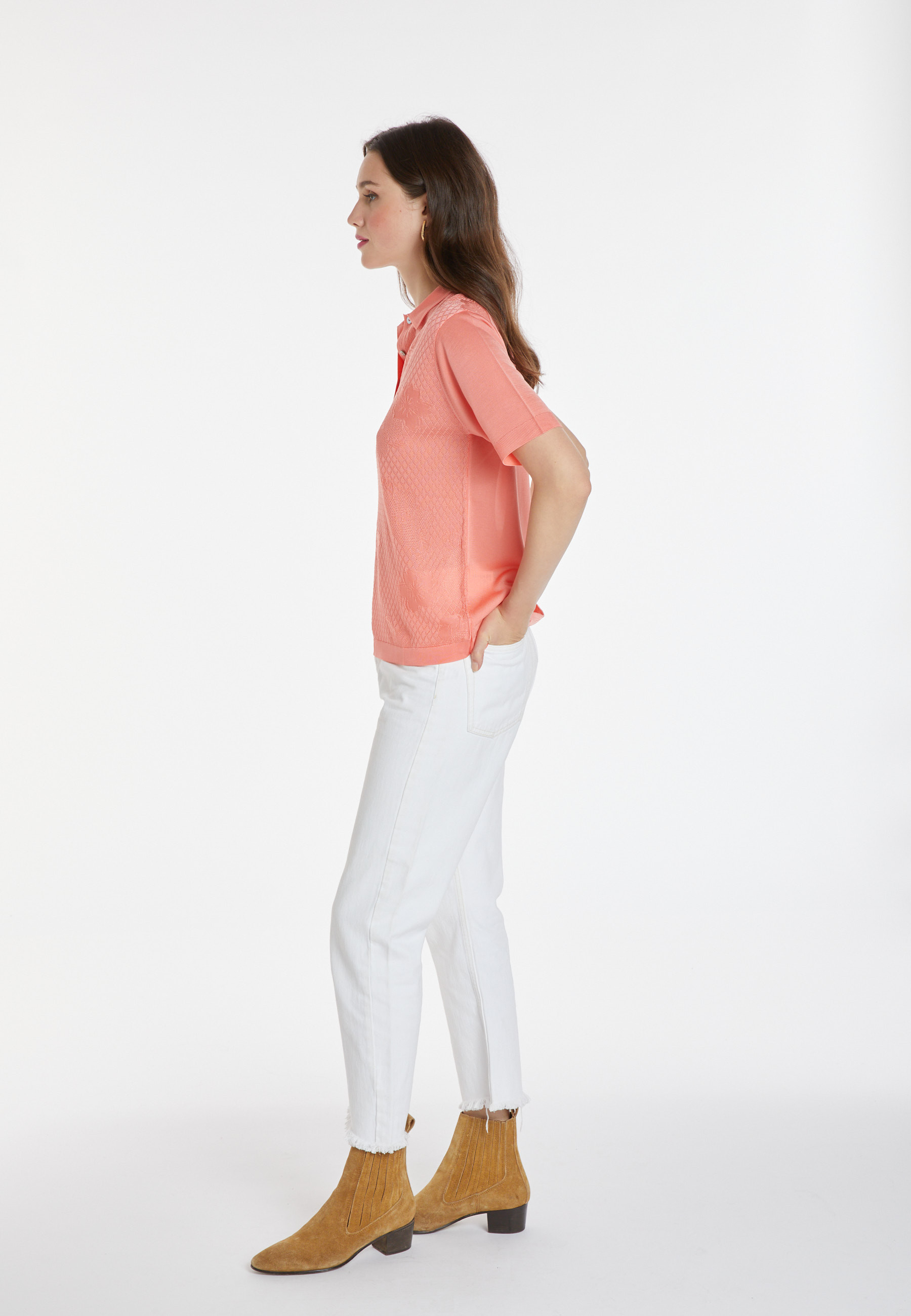 Patterned polo shirt in Fil Lumière - Karin