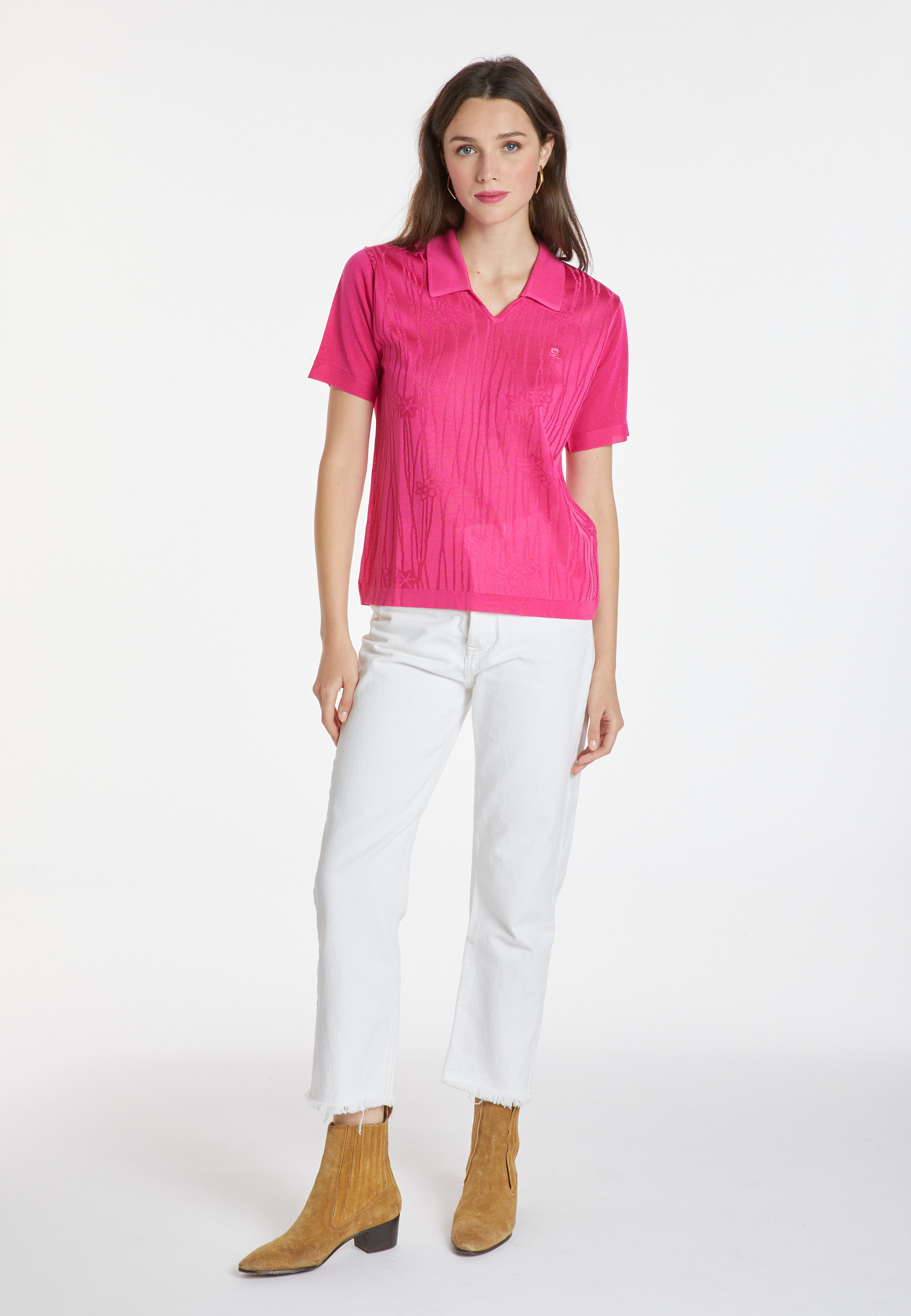 Flower pattern V-neck polo-shirt - Kyara