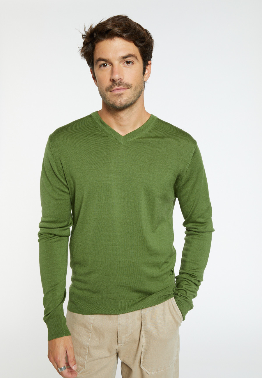 Suéter de lã merino com decote em V - Elmo