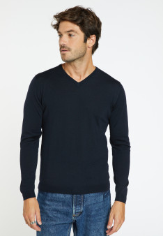 V collar sweater in merino wool - Fox