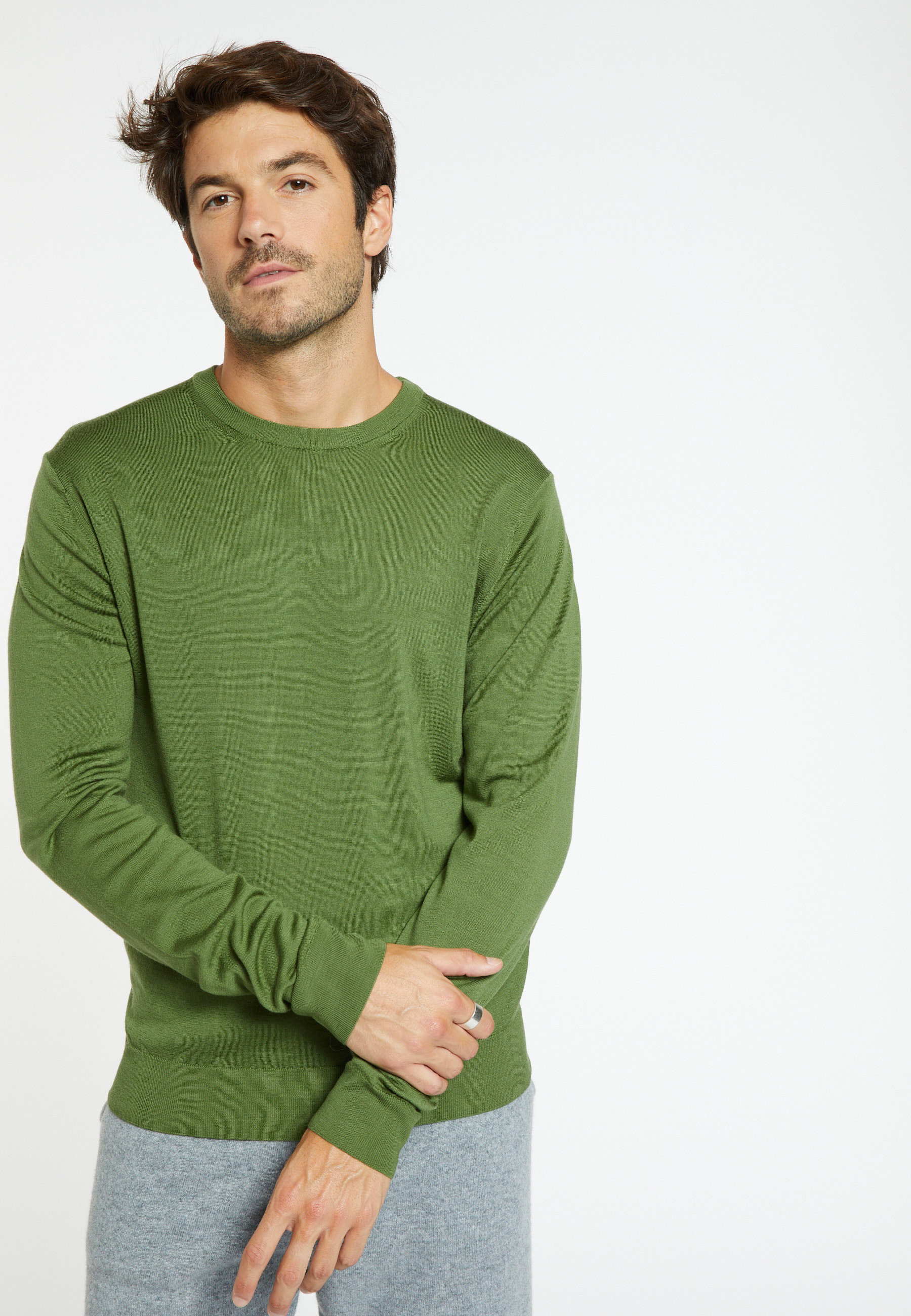 Crew neck sweater with logo in merino wool - Eddie
