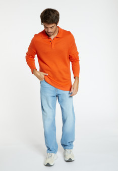 Long-sleeved polo shirt in merino wool - Sidney