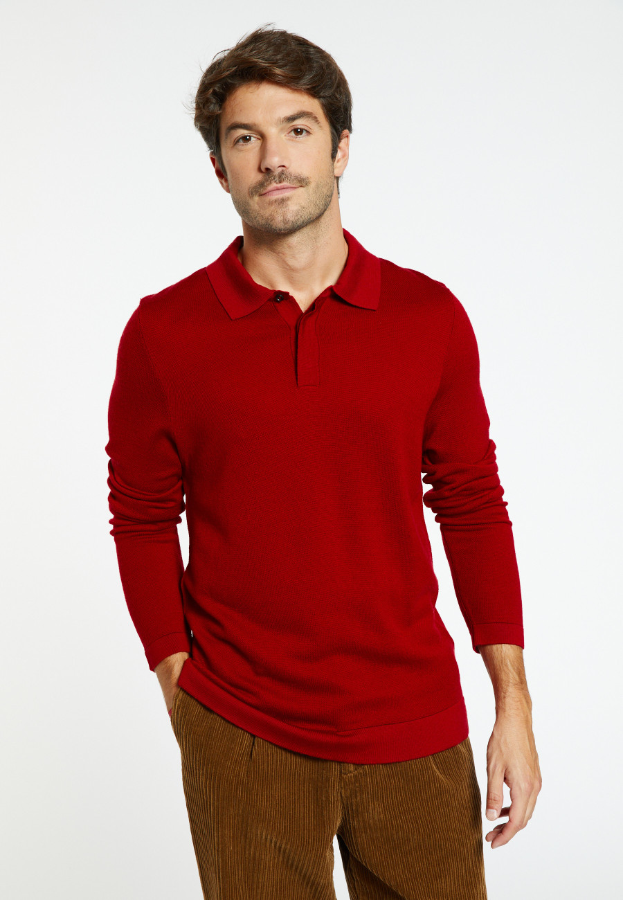 Long-sleeved polo shirt in merino wool - Sidney