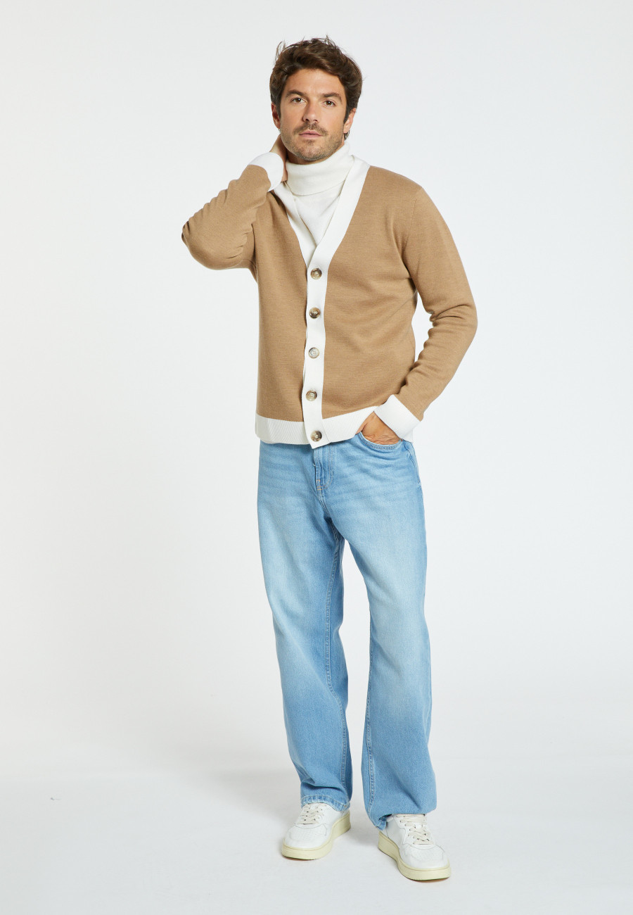 Cardigan de lã merino bicolor - Silence