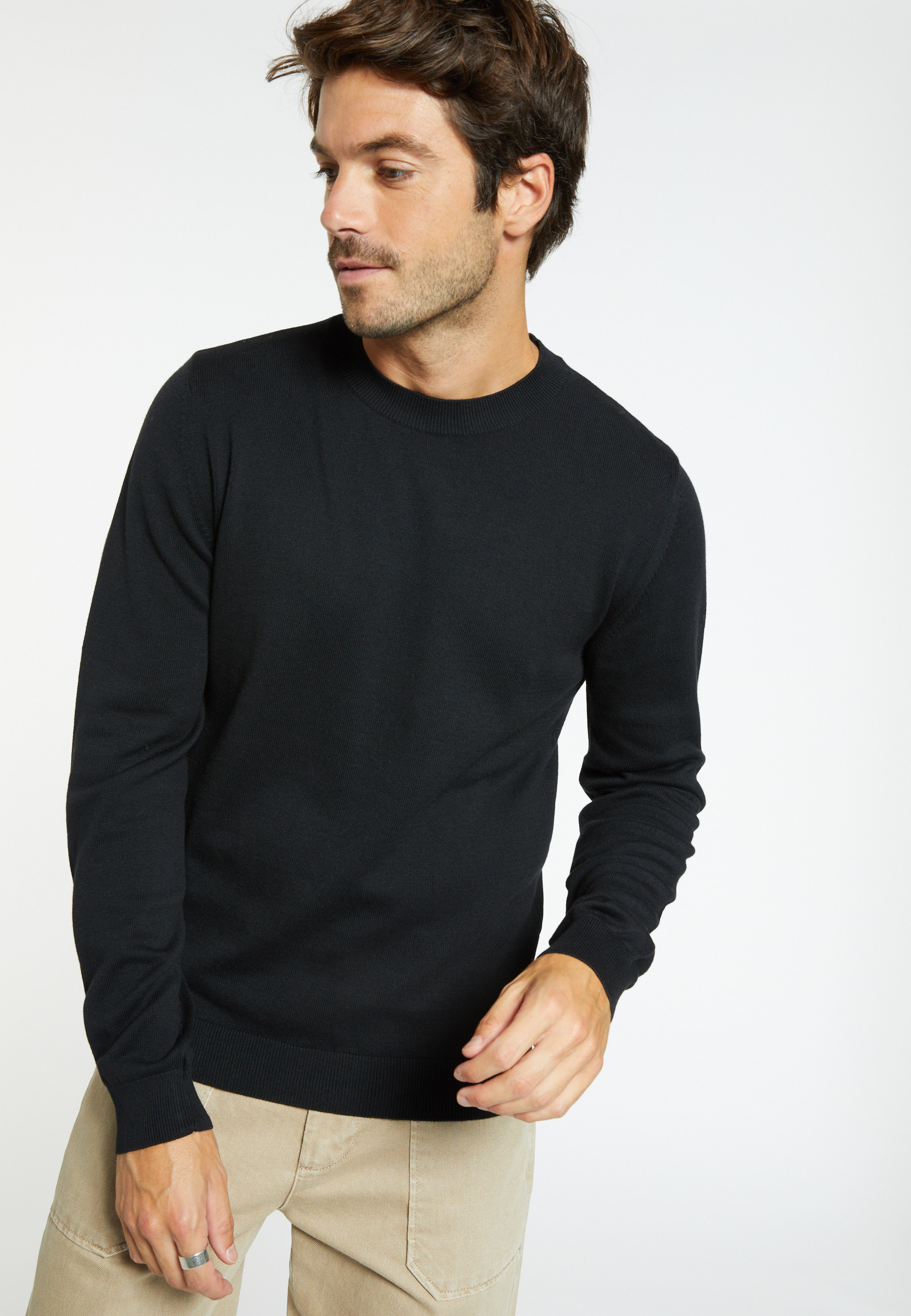 Pull col rond en coton cachemire - Burton 7050 bronze - 83 Kaki