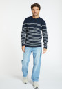 Pull col rond rayé en cachemire - Auguste 7539 marine/ecru - 05 Bleu marine