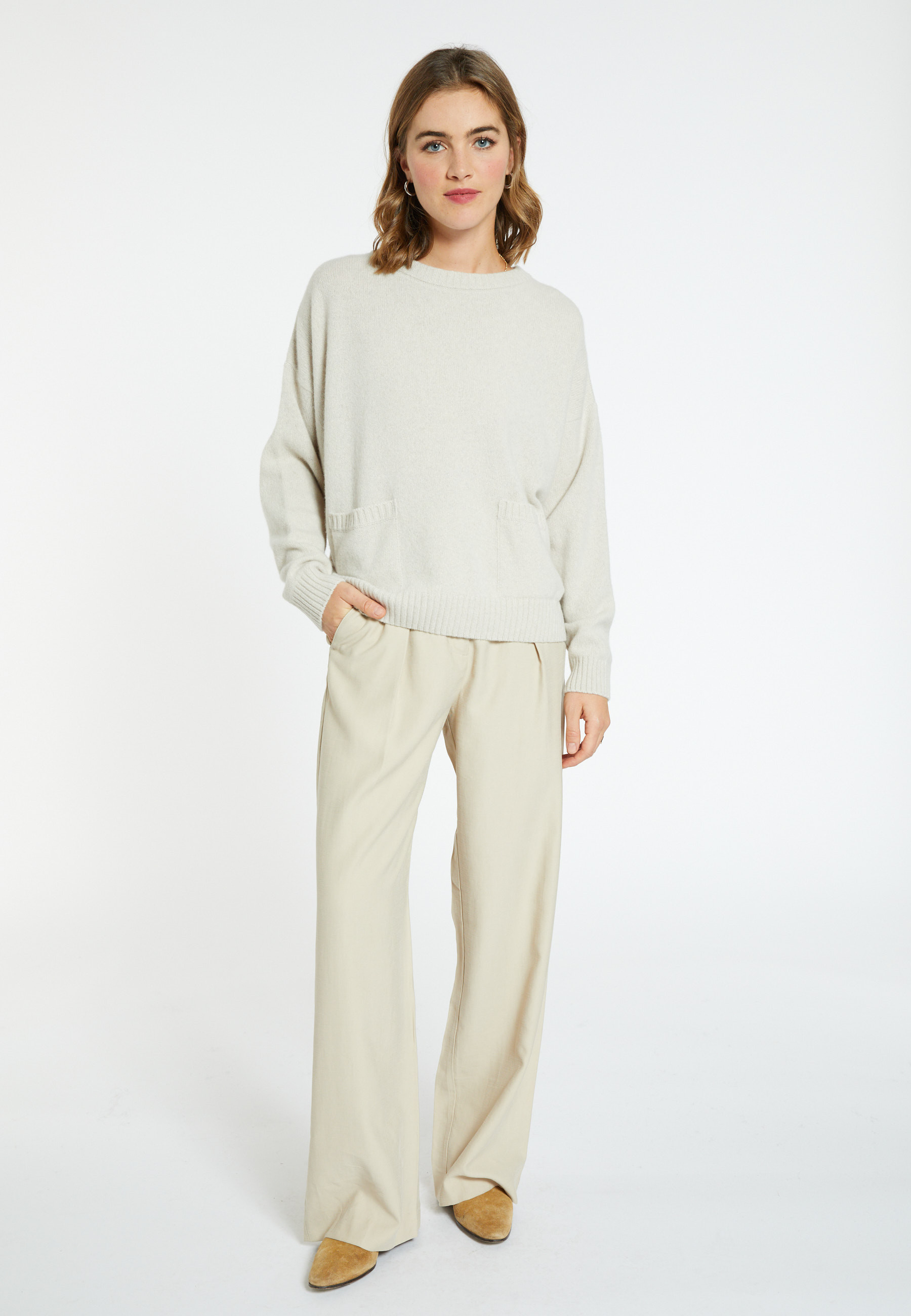 Loose-fitting cashmere and wool sweater with pockets - Davina
