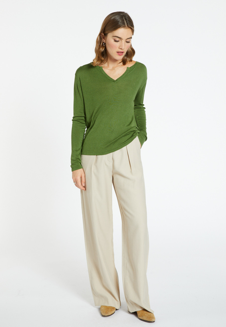 Bamboo cashmere t-shirt with tunisian collar - Aesha
