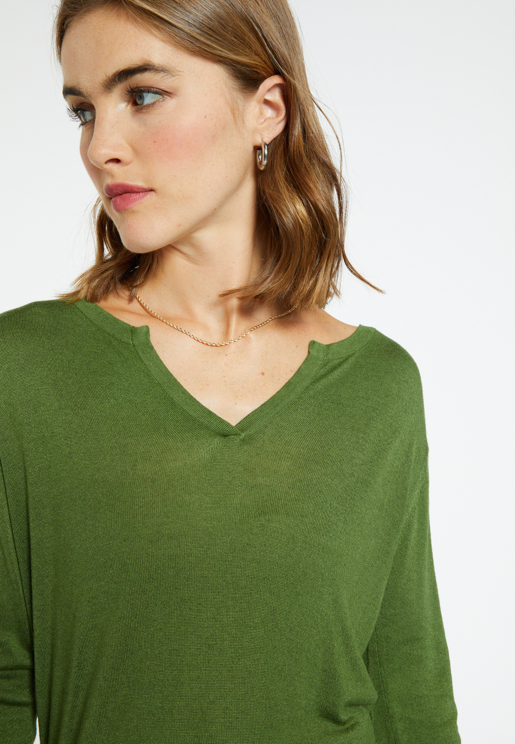 Bamboo cashmere t-shirt with tunisian collar - Alicia