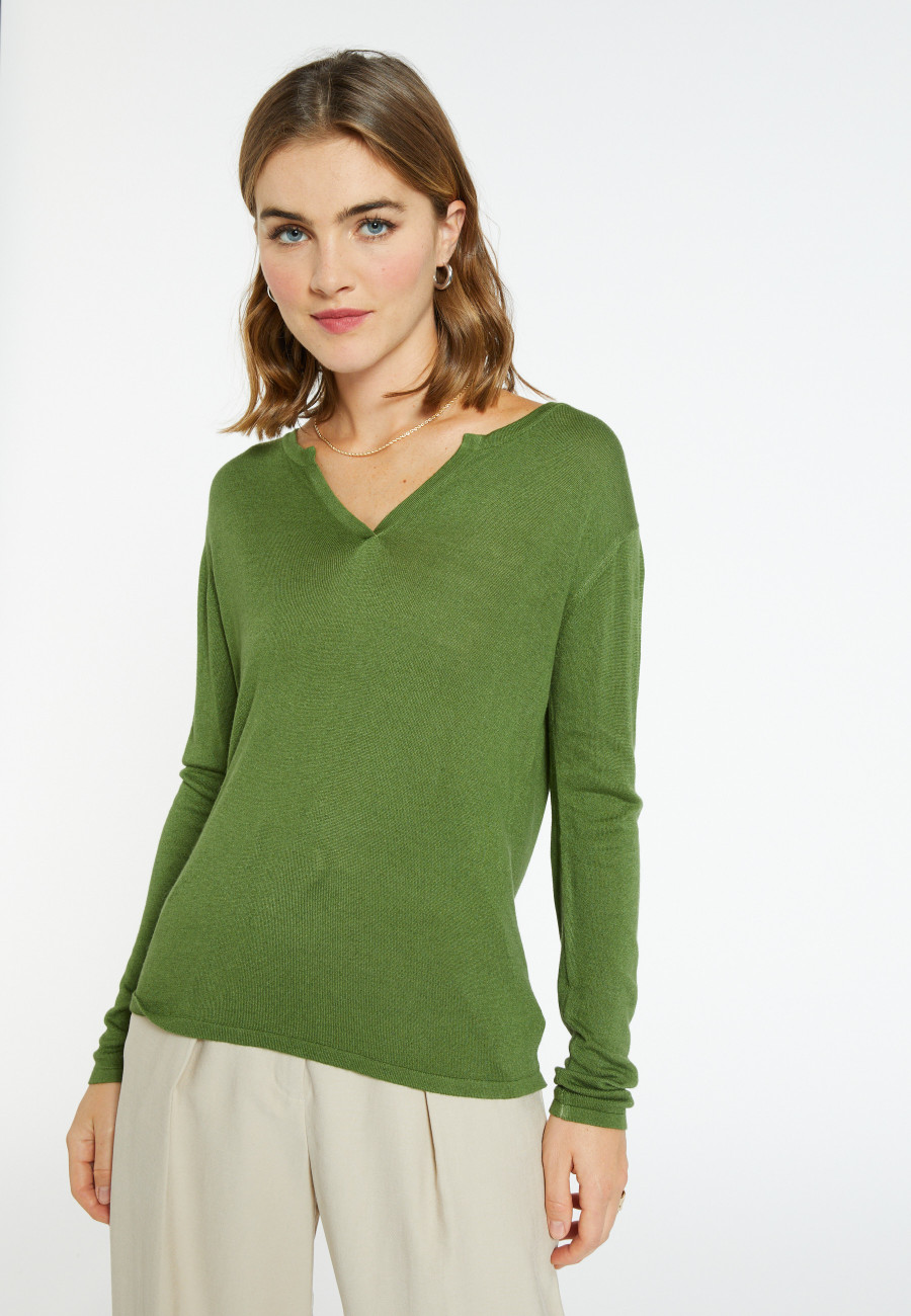 Bamboo cashmere t-shirt with tunisian collar - Aesha