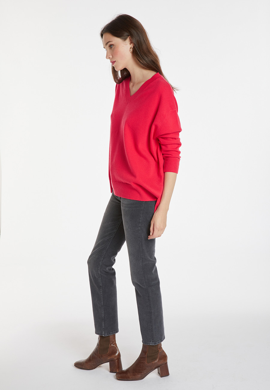 Loose sweater with V-neck slits in cashmere - Alienor