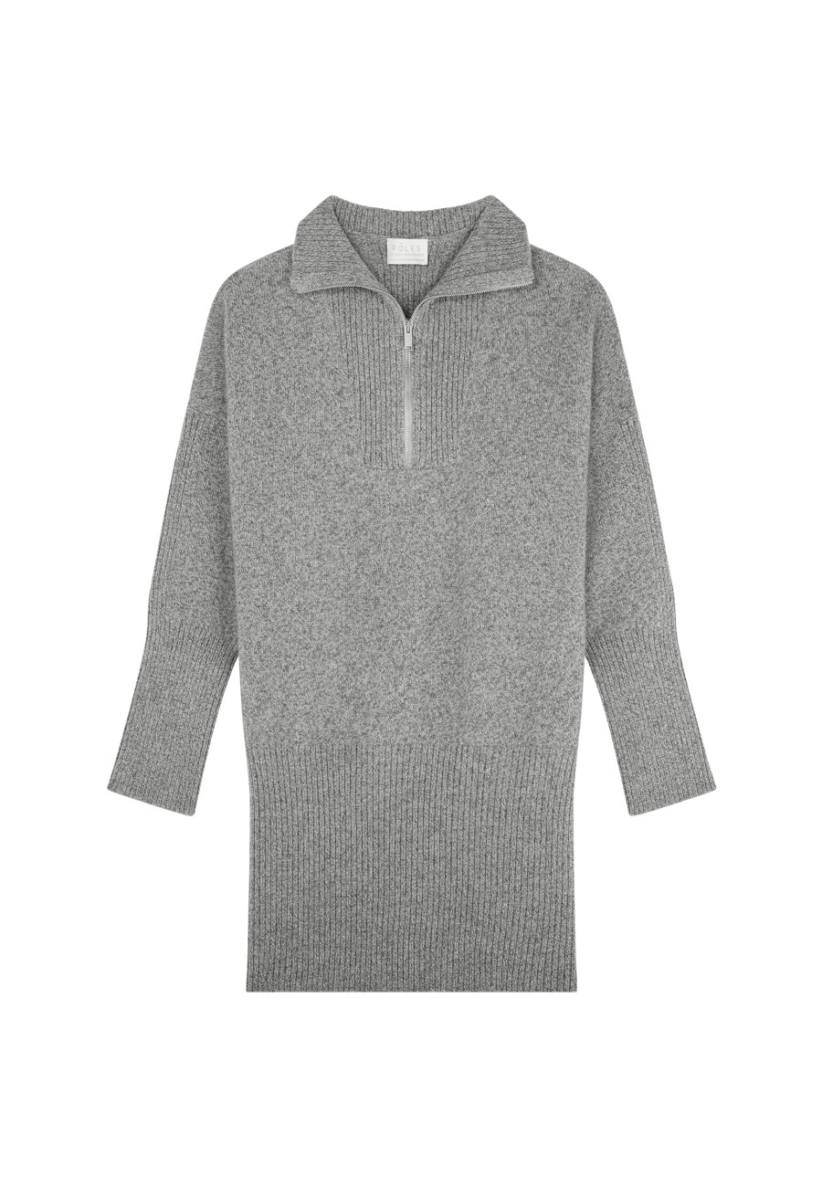 Long zip-neck sweater in wool and cashmere - Charlotte