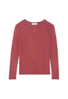 Bamboo cashmere t-shirt with tunisian collar - Alicia