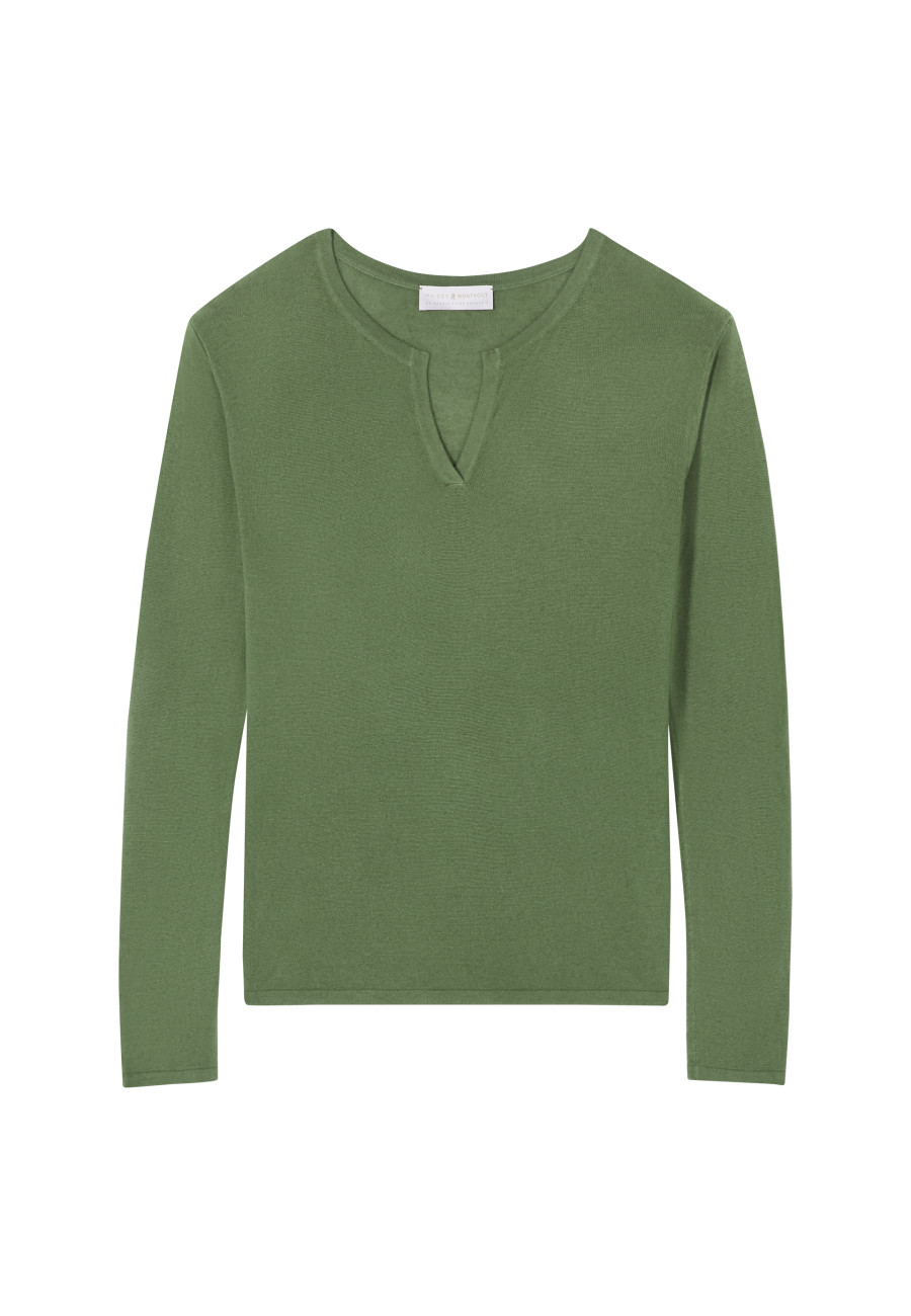 Bamboo cashmere t-shirt with tunisian collar - Aesha