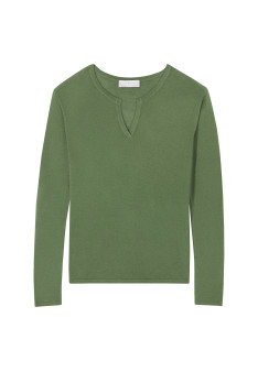Bamboo cashmere t-shirt with tunisian collar - Alicia