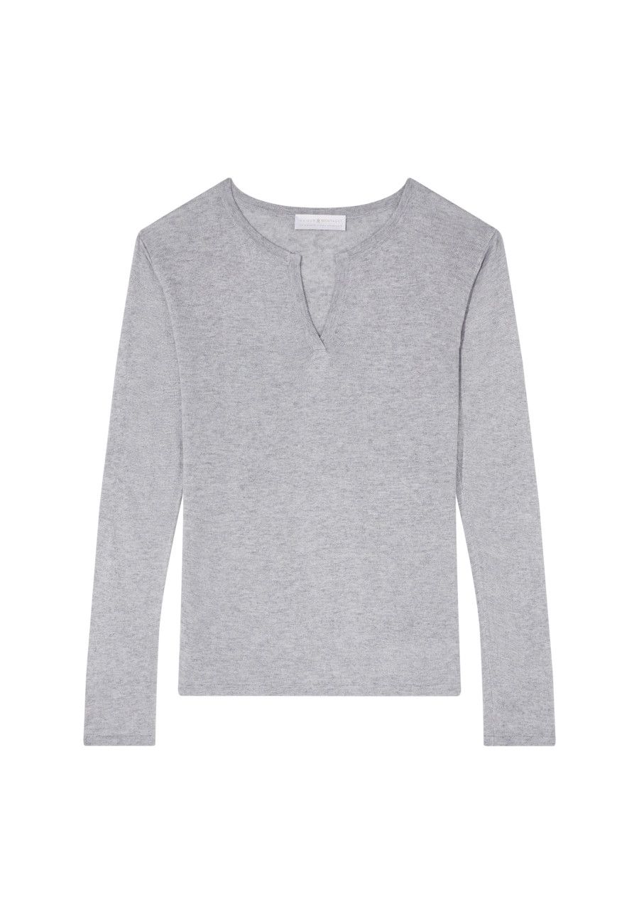 Bamboo cashmere t-shirt with tunisian collar - Aesha