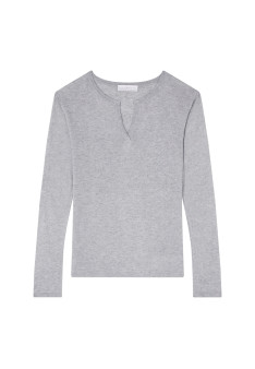Bamboo cashmere t-shirt with tunisian collar - Alicia