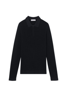 Long-sleeved polo shirt in merino wool - Sidney