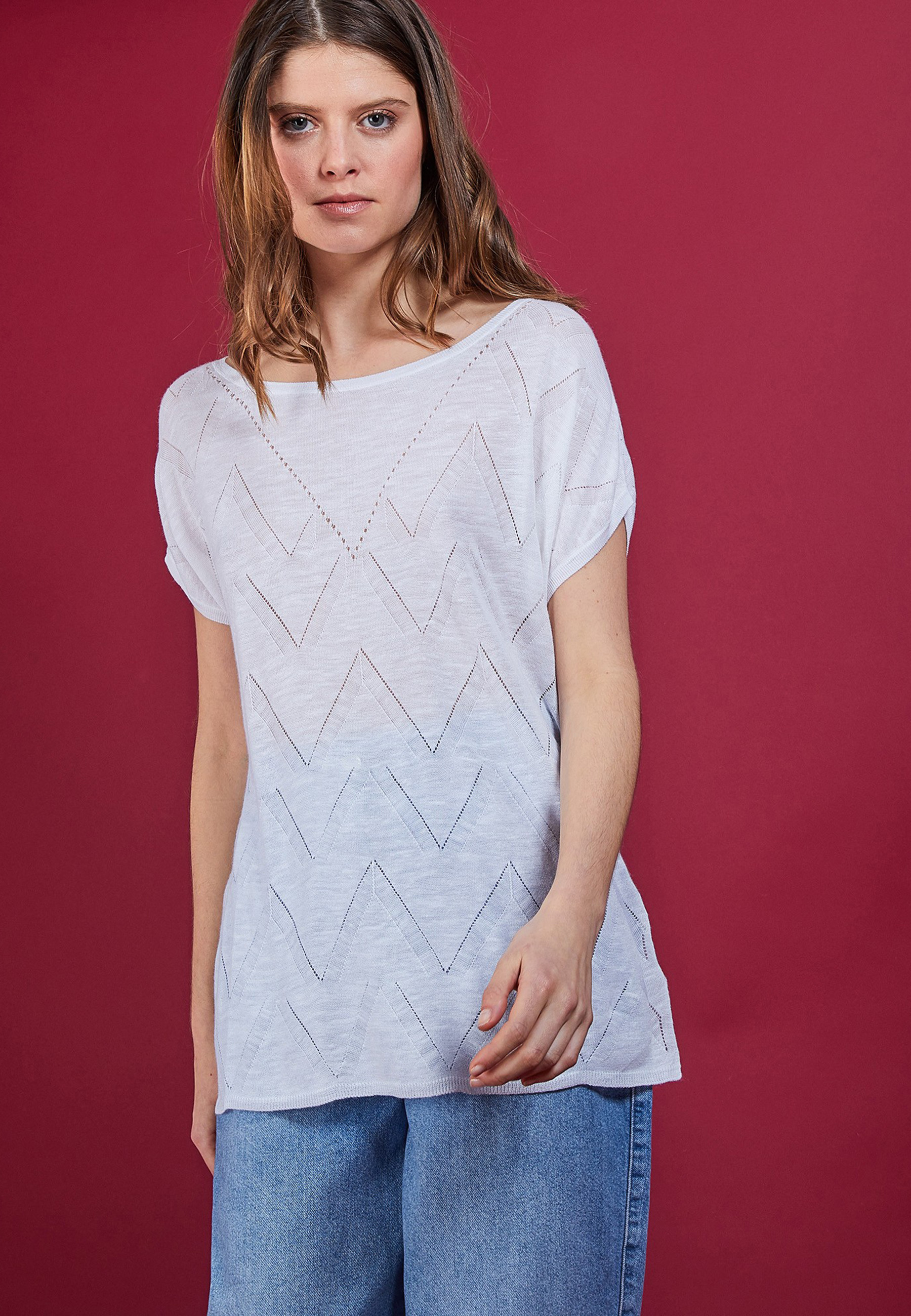 Long T-shirt en lin flammé - Coline 6800 blanc - 02 Blanc