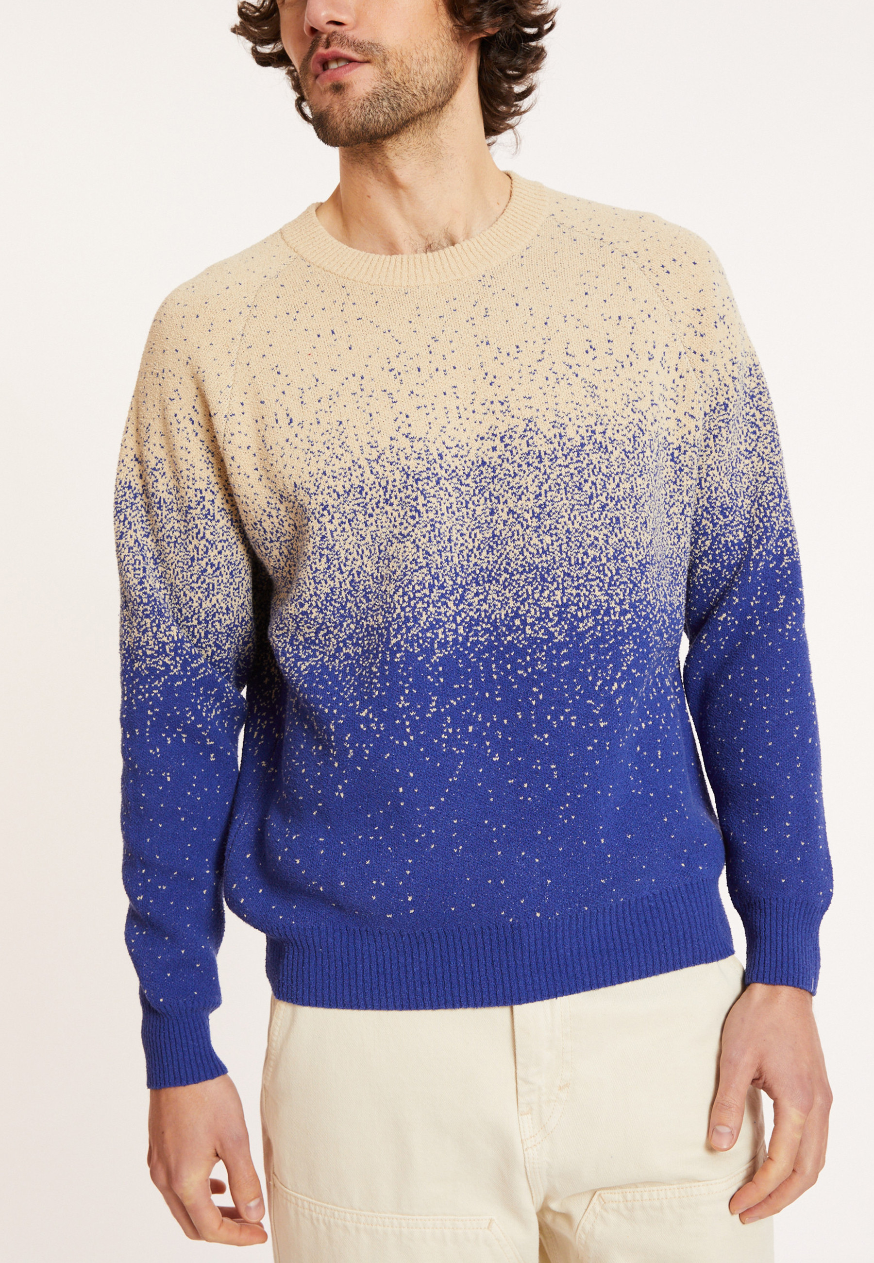 Pull bicolore en coton brossé - Doryan 8147 - 03 Bleu foncé