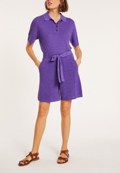 Flamed linen ribbed polo shirt - Petunia