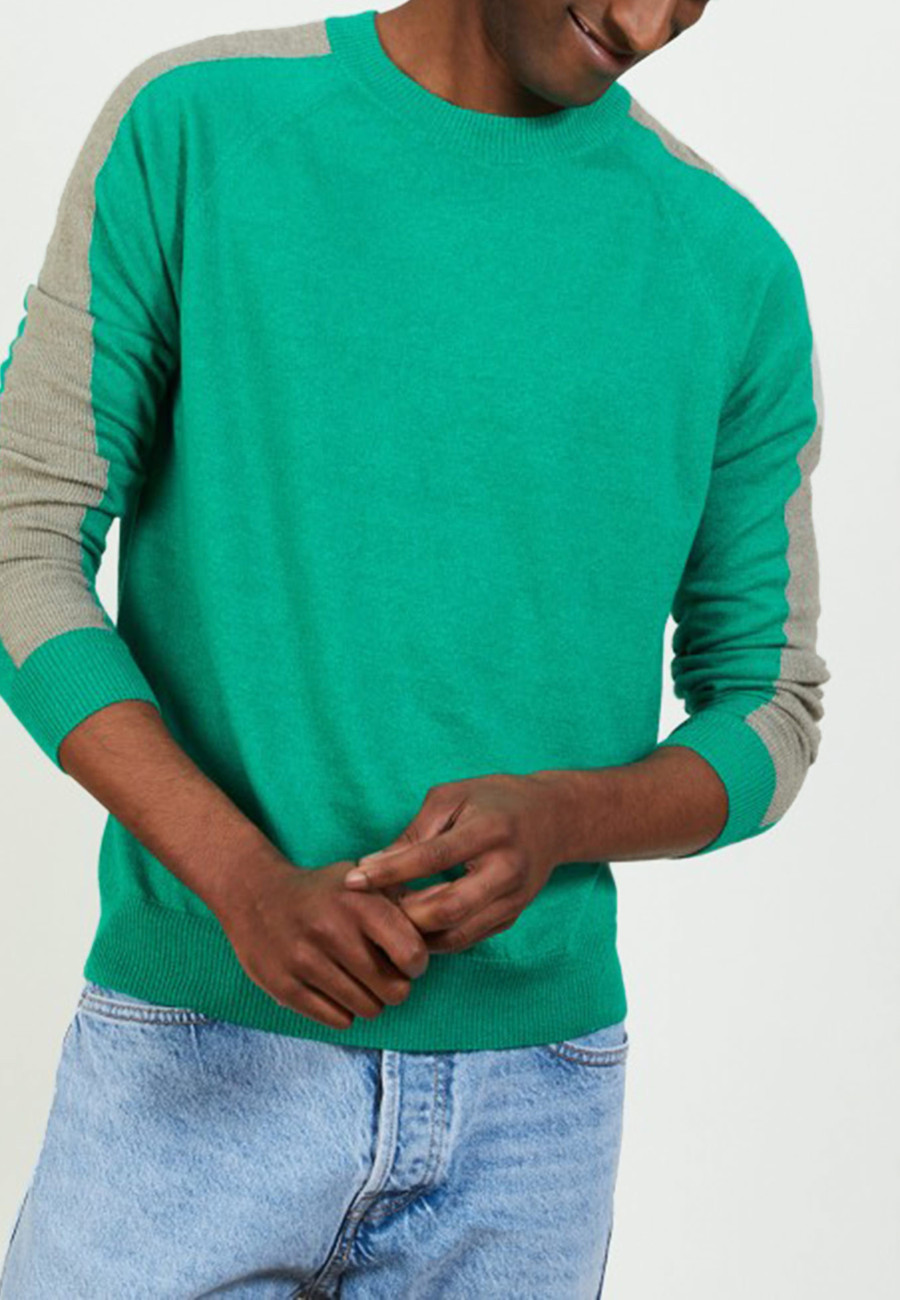 Suéter de gola redonda de linho e cashmere bicolor - Perry